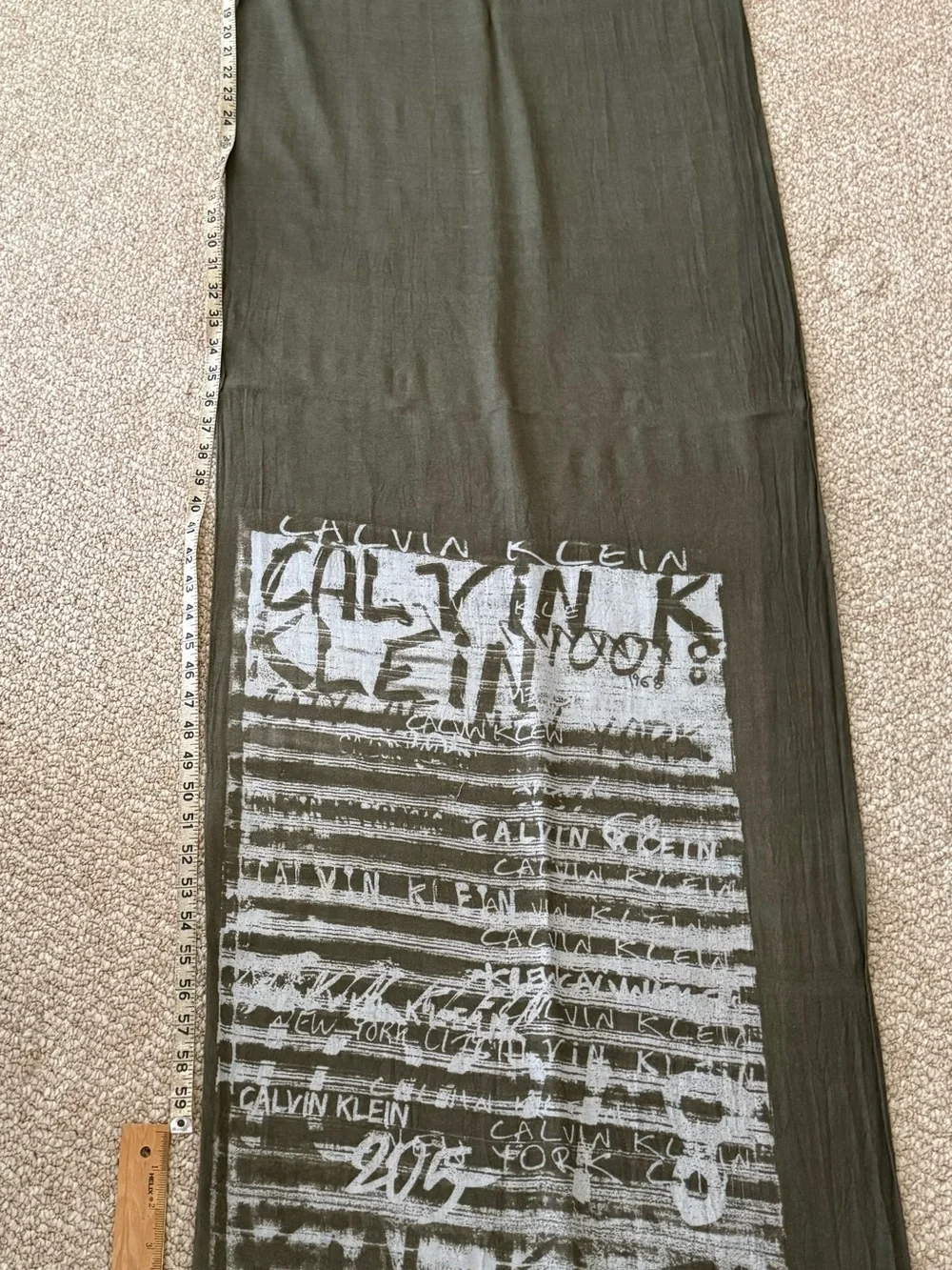 Calvin Klein Olive Green Graphic Sheer Scarf